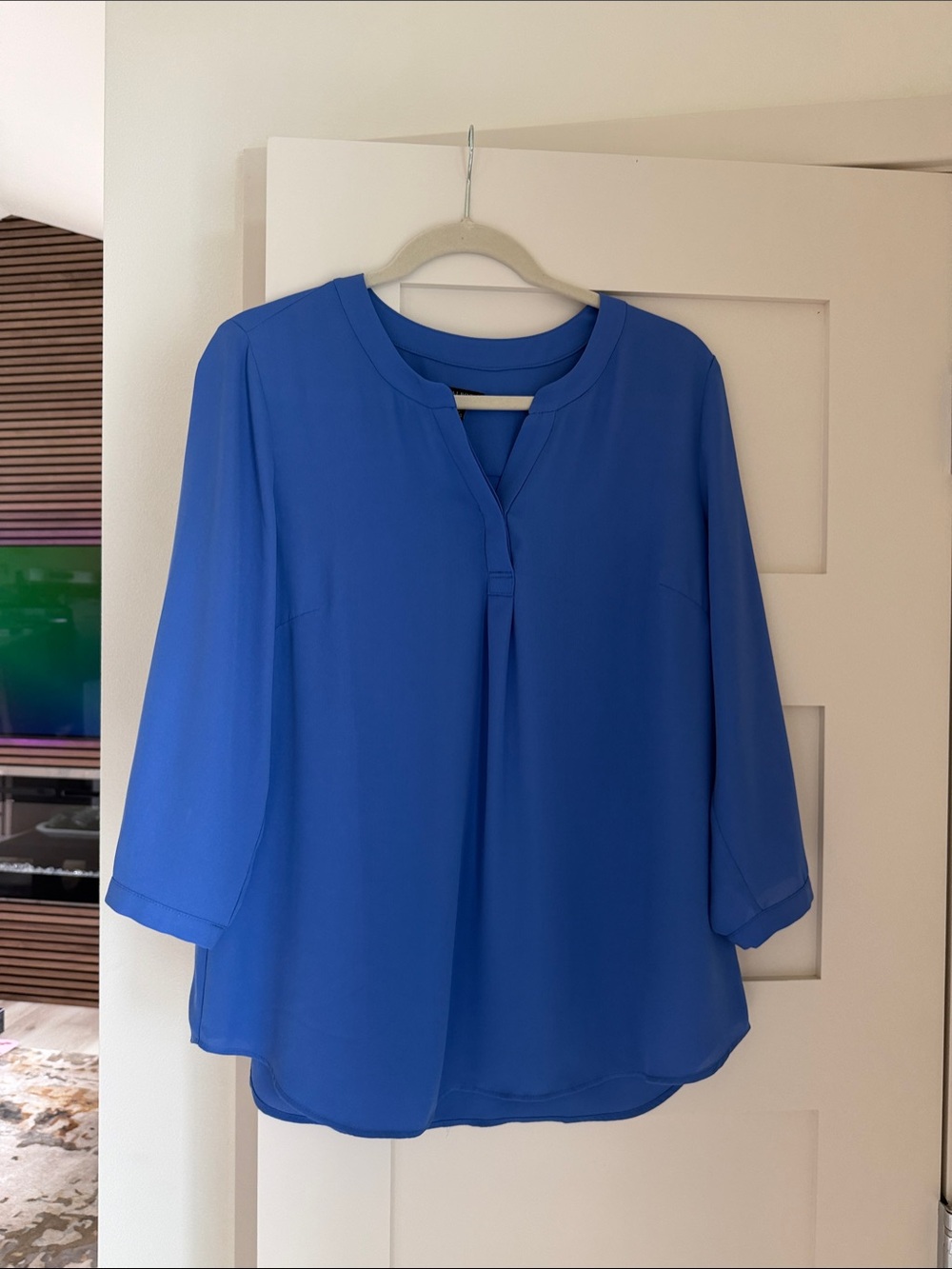 Talbots Royal Blue Split V-Neck Blouse